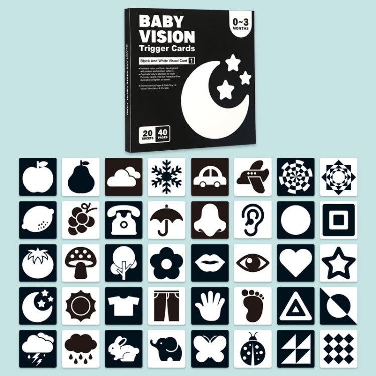 20 piezas/libro Tarjeta de aprendizaje temprano para bebés, tarjeta de estimulación Visual para el cuidado de los ojos para niños, 1-order Black And White, 2-order Black And Red, 3-order Color, 4-order Real Object