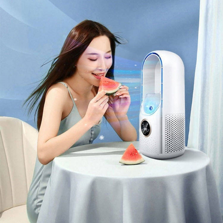 Ventilador eléctrico de humidificación sin cuchilla para escritorio, seis engranajes ajustables con función de sincronización de luz LED