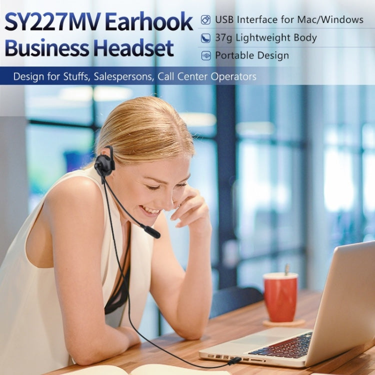 SOYTO SY227 Auriculares con gancho para la oreja para operador de un solo lado Auriculares para computadora con cable, 3.5mm, Separation USB Wire Control