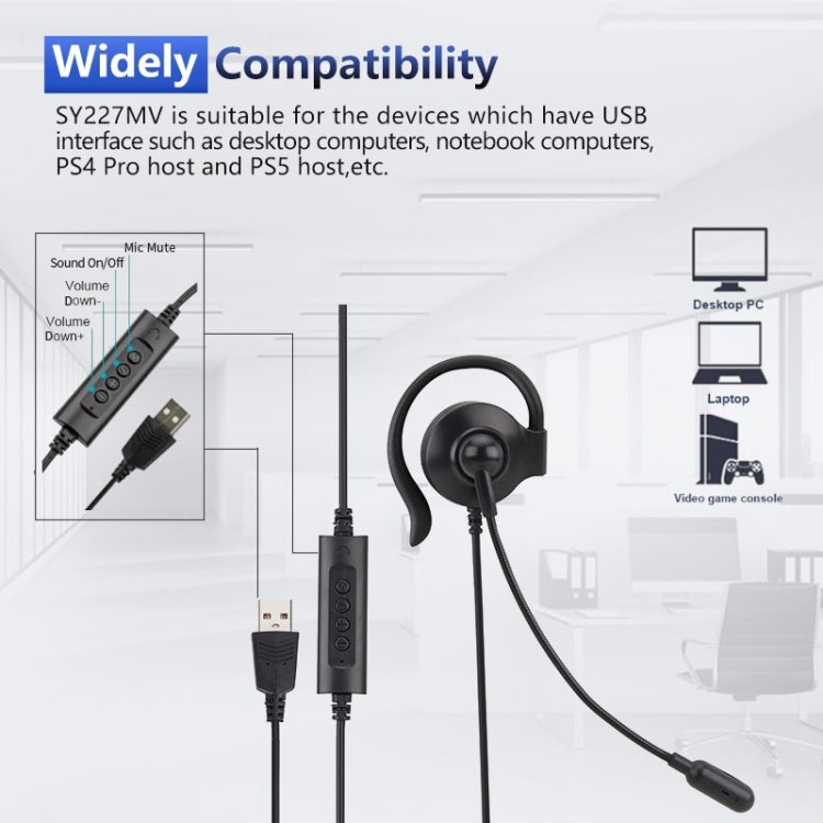 SOYTO SY227 Auriculares con gancho para la oreja para operador de un solo lado Auriculares para computadora con cable, 3.5mm, Separation USB Wire Control