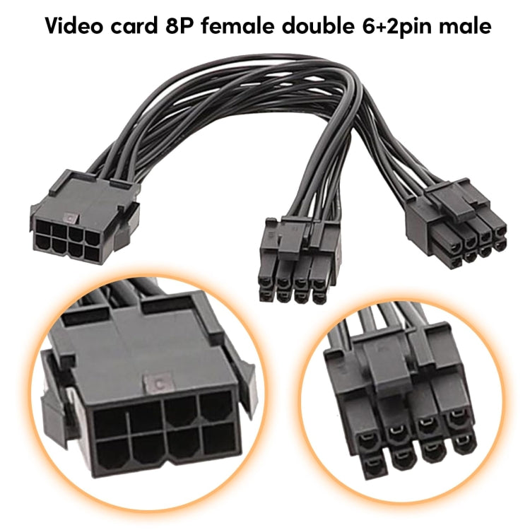Cable de alimentación de tarjeta gráfica 8P hembra a doble 6 + 2 pines macho 8P a doble 8P 1 a 2 Cable adaptador de corriente, 8P Female To Dual 6+2Pin Male