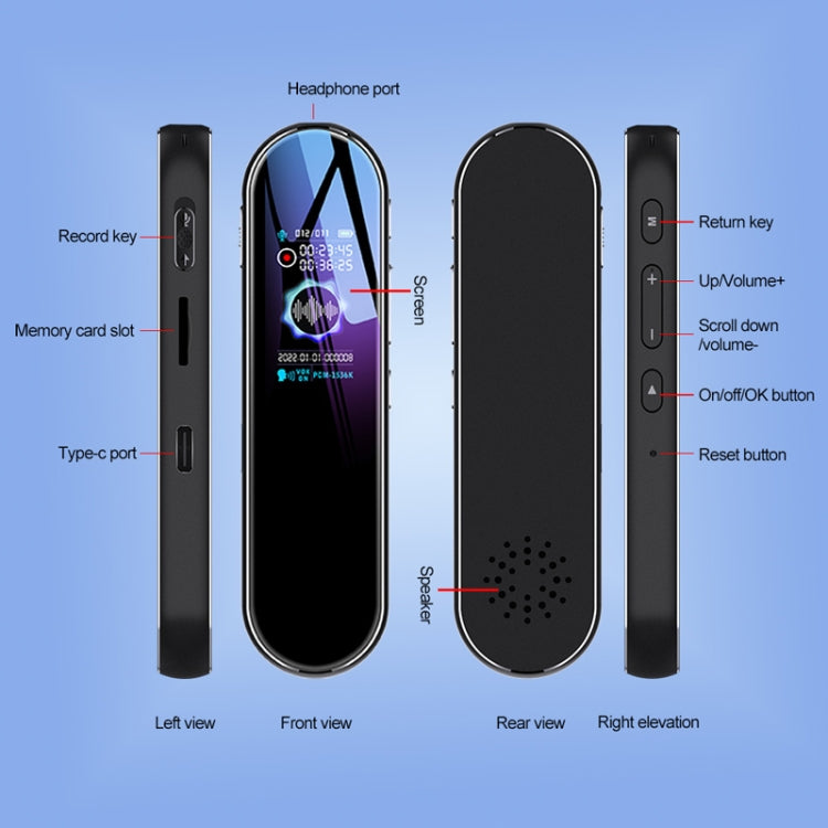 Q53 Temporizador de espera ultra largo Grabadora de voz Dispositivo de grabación con cancelación de ruido HD, No Memory, 4GB, 8GB, 16GB, 32GB, 64GB, 128GB