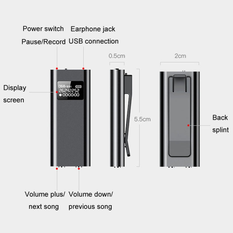 Grabadora de voz inteligente Q25 con pantalla HD Cancelación de ruido Clip trasero Reportero de voz, 4GB, 8GB, 16GB, 32GB