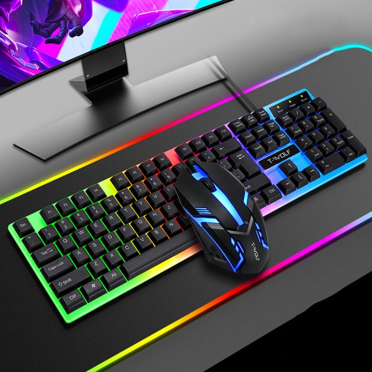 T-WOLF TF230 Kit de teclado y mouse con cable para computadora de oficina con efectos de luz coloridos, TF230 (Black), TF230 (White)