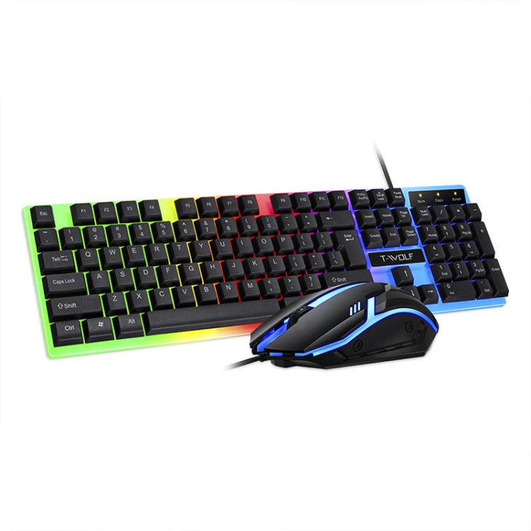 T-WOLF TF230 Kit de teclado y mouse con cable para computadora de oficina con efectos de luz coloridos, TF230 (Black), TF230 (White)