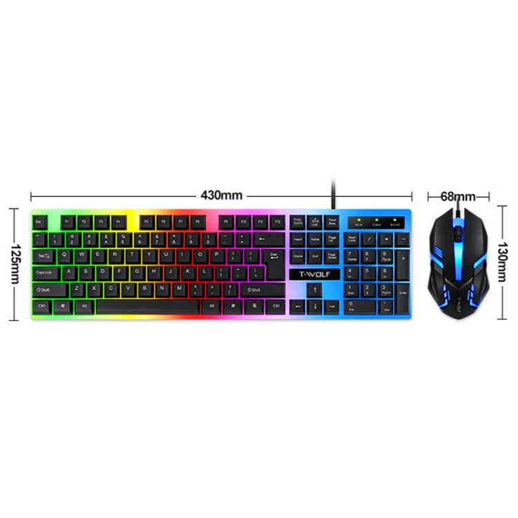 T-WOLF TF230 Kit de teclado y mouse con cable para computadora de oficina con efectos de luz coloridos, TF230 (Black), TF230 (White)