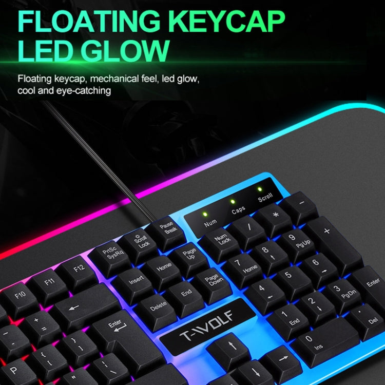 T-WOLF TF230 Kit de teclado y mouse con cable para computadora de oficina con efectos de luz coloridos, TF230 (Black), TF230 (White)