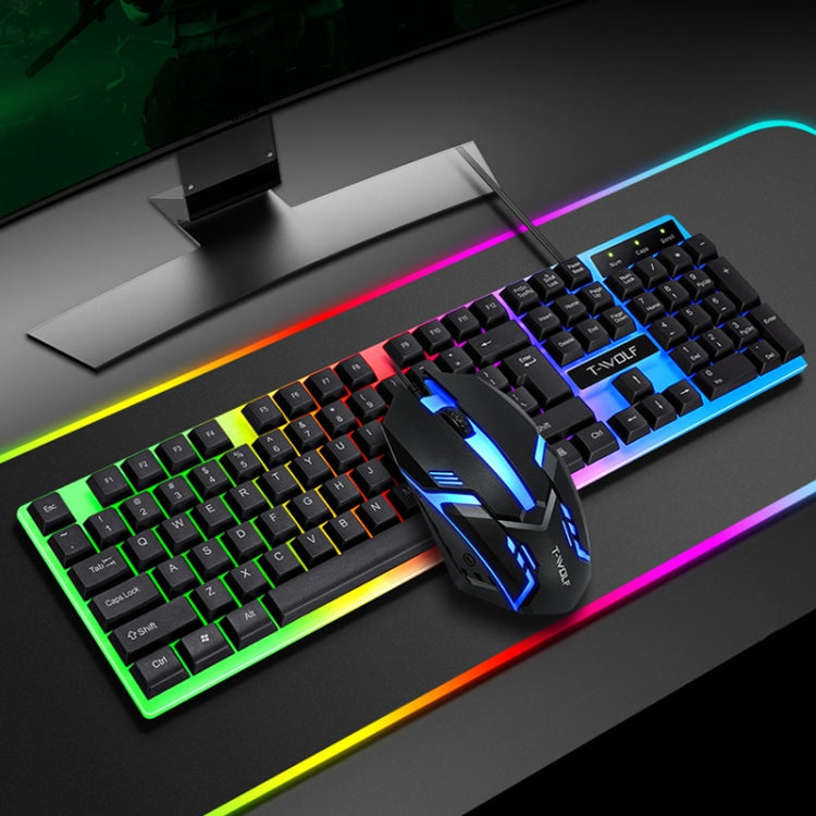 T-WOLF TF230 Kit de teclado y mouse con cable para computadora de oficina con efectos de luz coloridos, TF230 (Black), TF230 (White)