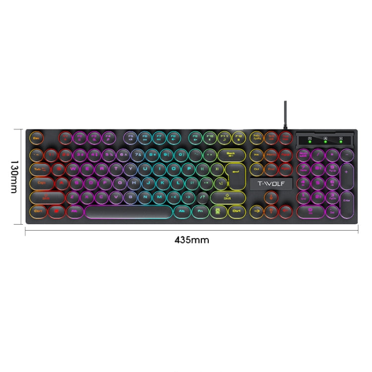 T-WOLF T80 Juego de oficina iluminado RGB de 104 teclas Teclado retro punk con cable, Black, Pink, White