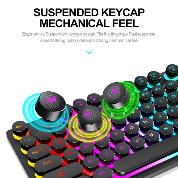T-WOLF T80 Juego de oficina iluminado RGB de 104 teclas Teclado retro punk con cable, Black, Pink, White