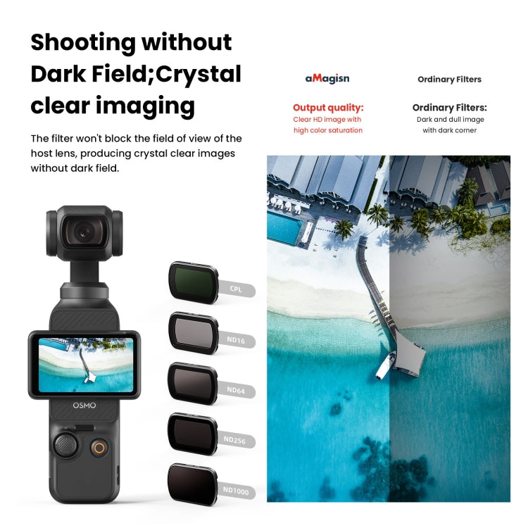 Para DJI Osmo Pocket 3 aMagisn HD Filtros recubiertos de doble cara Gafas protectoras para cámara deportiva, CPL, ND16+ND64+ND256 + CPL, ND16+ND64+ND256+ND1000
