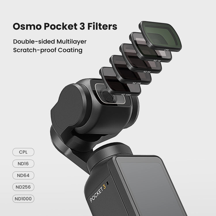 Para DJI Osmo Pocket 3 aMagisn HD Filtros recubiertos de doble cara Gafas protectoras para cámara deportiva, CPL, ND16+ND64+ND256 + CPL, ND16+ND64+ND256+ND1000