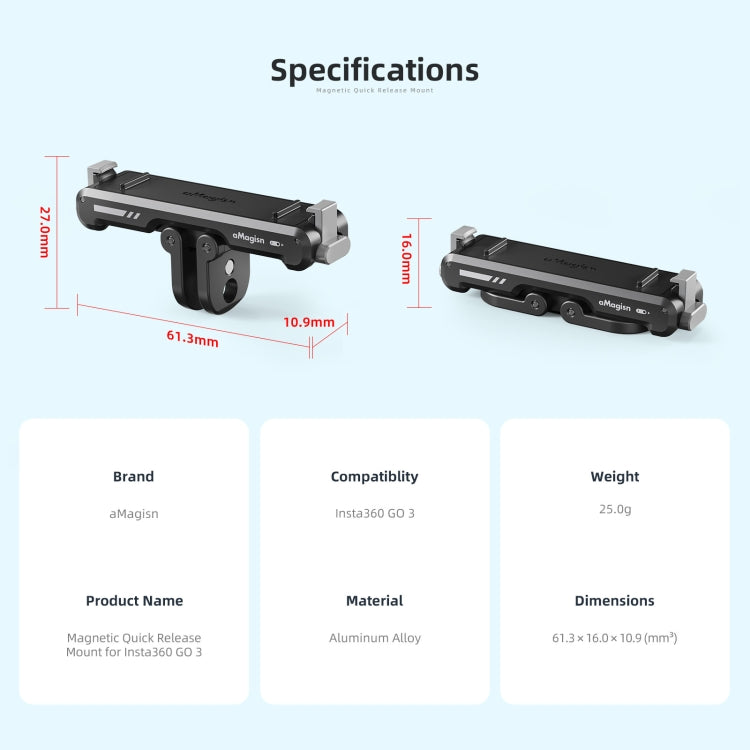 Para Insta360 GO 3 aMagisn magnético desmontaje rápido soporte de asiento inferior accesorios de cámara deportiva