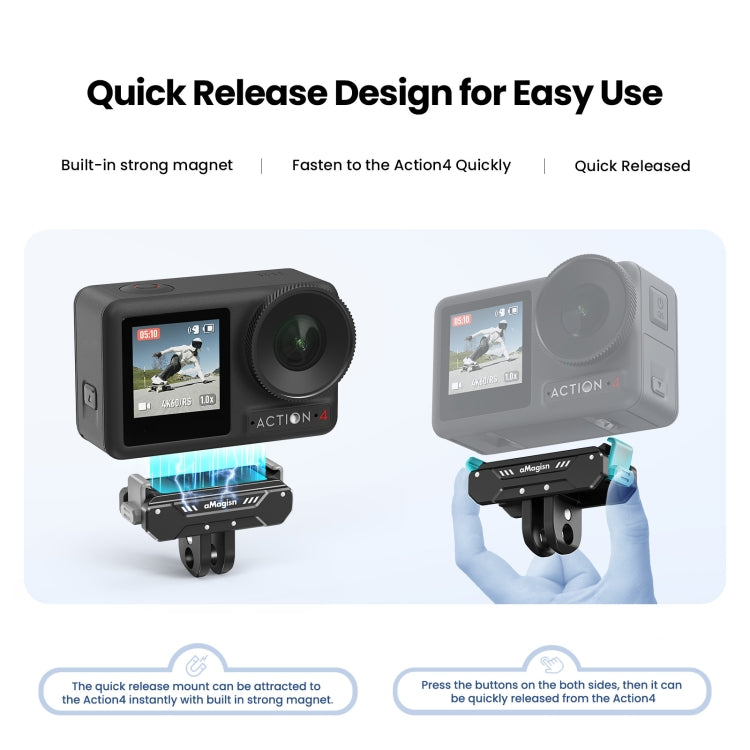 Para DJI Osmo Action 4/3 aMagisn Accesorios magnéticos de cámara de movimiento de desmontaje rápido, AA09