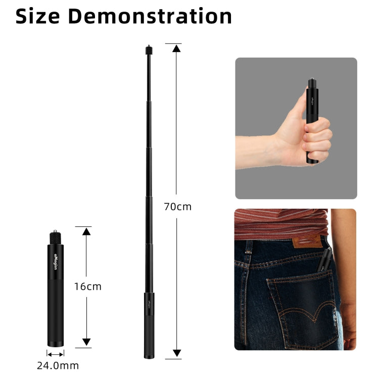 aMagisn 70cm Invisible Straight Pull Selfie Stick Accesorios para cámaras deportivas, Single Rod, Rod+1/4 Turn 3 Jaw+Screw, Rod+1/4 Turn 3 Jaw+Screw+Phone Clip
