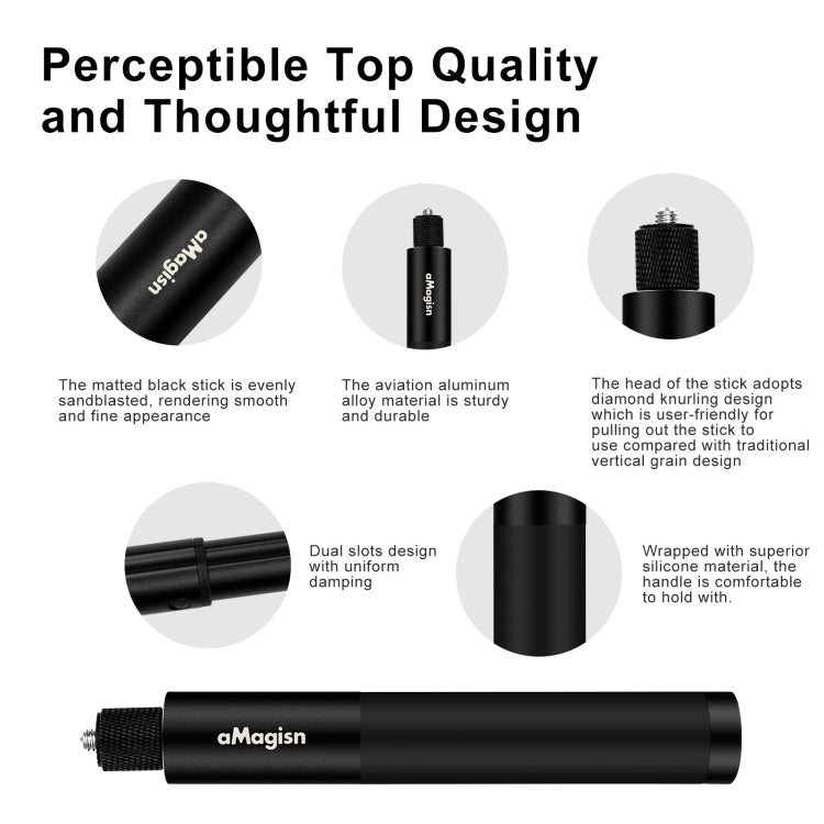 aMagisn 70cm Invisible Straight Pull Selfie Stick Accesorios para cámaras deportivas, Single Rod, Rod+1/4 Turn 3 Jaw+Screw, Rod+1/4 Turn 3 Jaw+Screw+Phone Clip