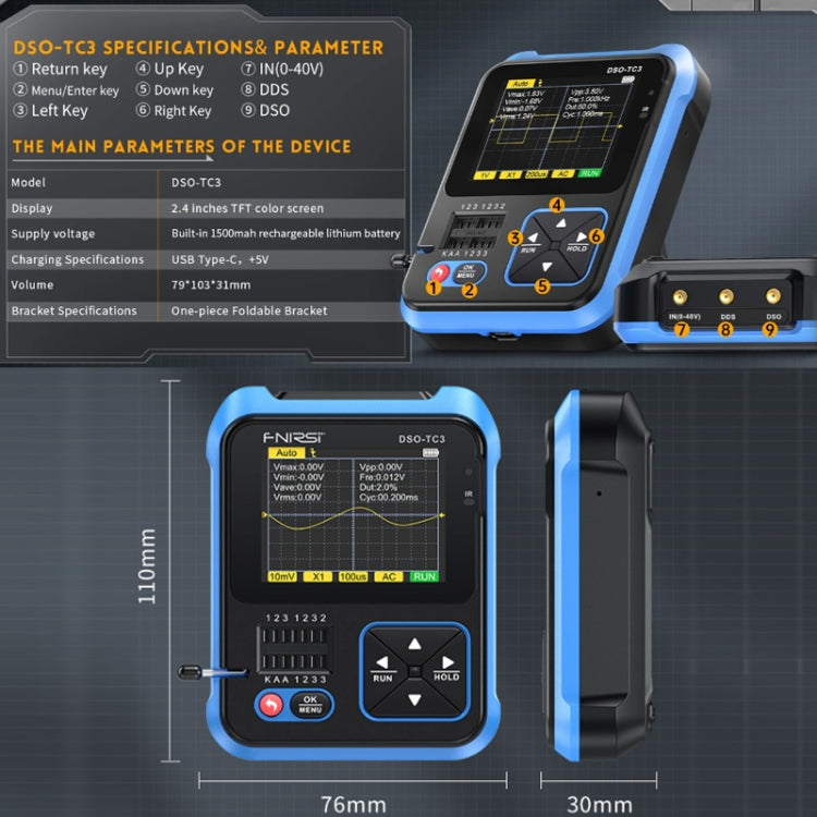 FNIRSI 3 en 1 Probador de transistores LCR de osciloscopio digital portátil, DSO-TC3 Standard, DSO-TC3 Upgrade