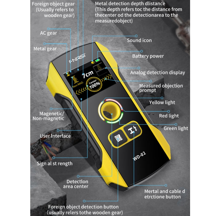 Detector multifuncional de barras de refuerzo metálicas y cables de pared FNIRSI, WD-02