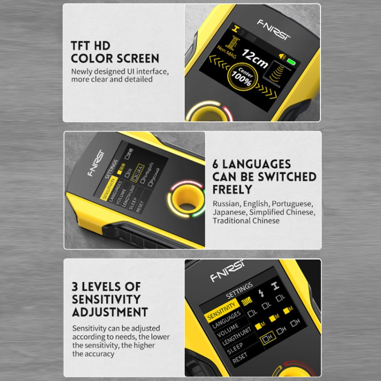 Detector multifuncional de barras de refuerzo metálicas y cables de pared FNIRSI, WD-02