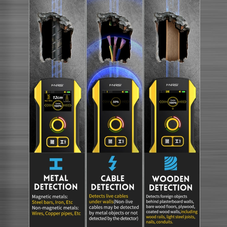 Detector multifuncional de barras de refuerzo metálicas y cables de pared FNIRSI, WD-02