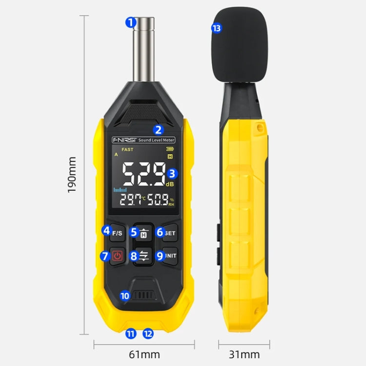 FNIRSI Medidor de decibelios de ruido Detector de volumen doméstico, Yellow