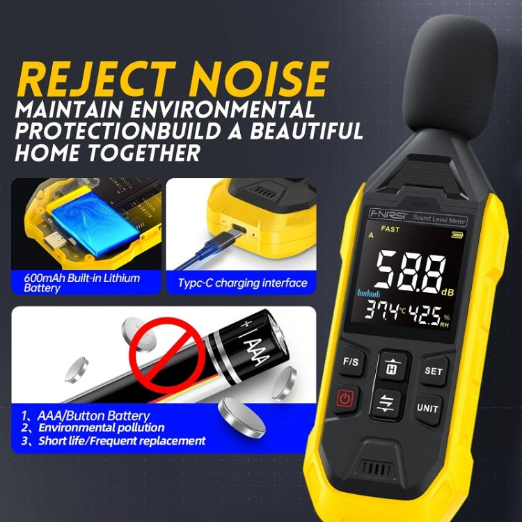 FNIRSI Medidor de decibelios de ruido Detector de volumen doméstico, Yellow