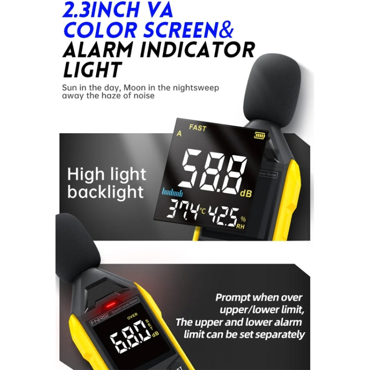 FNIRSI Medidor de decibelios de ruido Detector de volumen doméstico, Yellow
