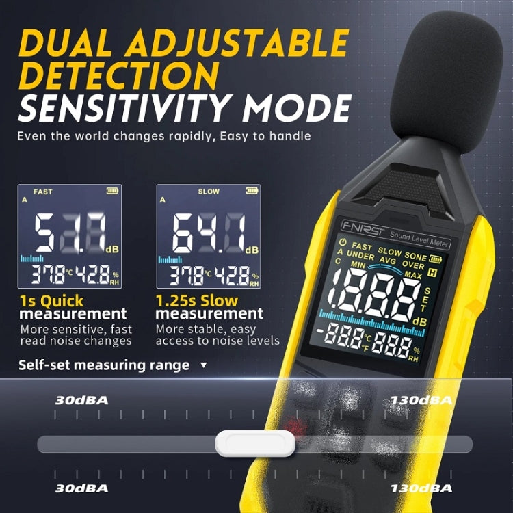 FNIRSI Medidor de decibelios de ruido Detector de volumen doméstico, Yellow