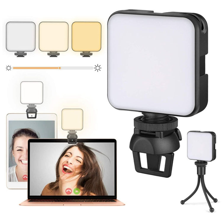 W64 64LEDs Videoconferencia Portátil Móvil Luz de Relleno en Vivo Fotografía Lámpara de Bolsillo, Clip Set, Clip+Tripod Set