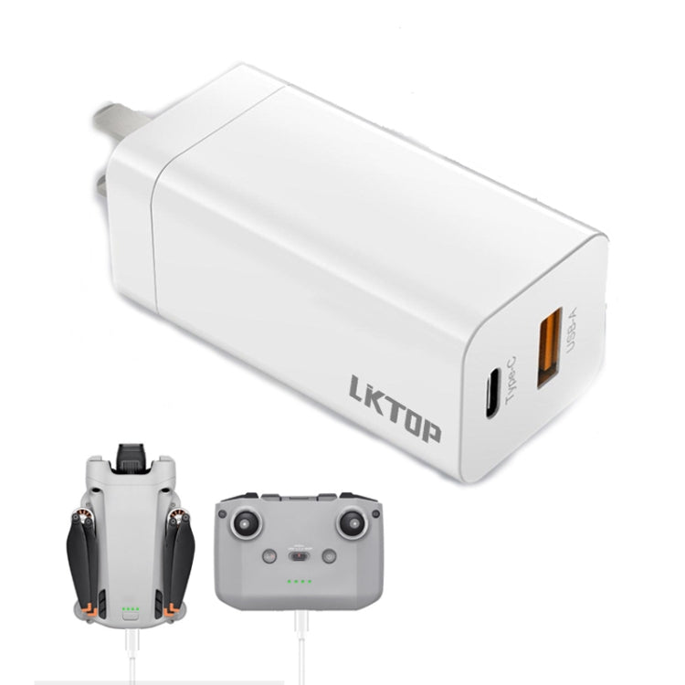 Para DJI Mavic Series LKTOP 65W GaN Cargador Adaptador de CA con puerto USB-C y USB-A, US Plug