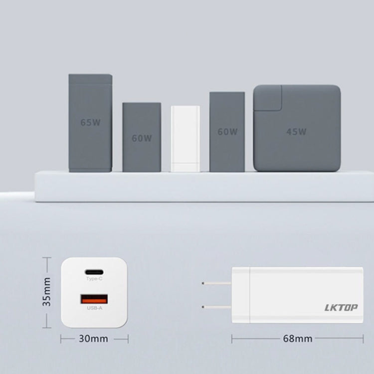 Para DJI Mavic Series LKTOP 65W GaN Cargador Adaptador de CA con puerto USB-C y USB-A, US Plug