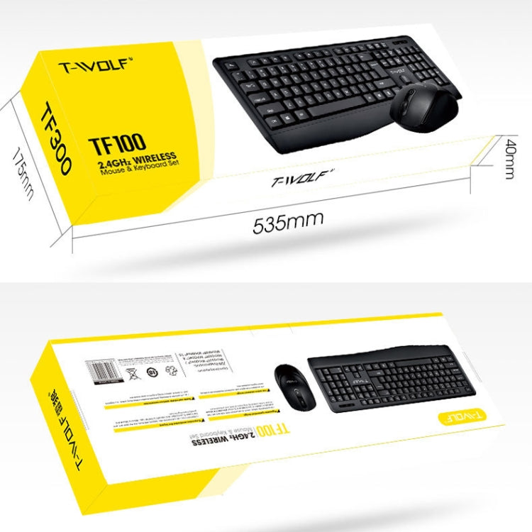 T-WOLF TF-100 2.4G Bluetooth Laptop Office Juego de teclado y mouse inalámbricos, TF-100(Black)