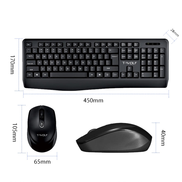 T-WOLF TF-100 2.4G Bluetooth Laptop Office Juego de teclado y mouse inalámbricos, TF-100(Black)