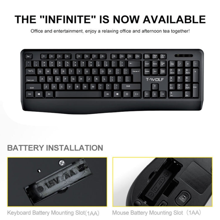 T-WOLF TF-100 2.4G Bluetooth Laptop Office Juego de teclado y mouse inalámbricos, TF-100(Black)