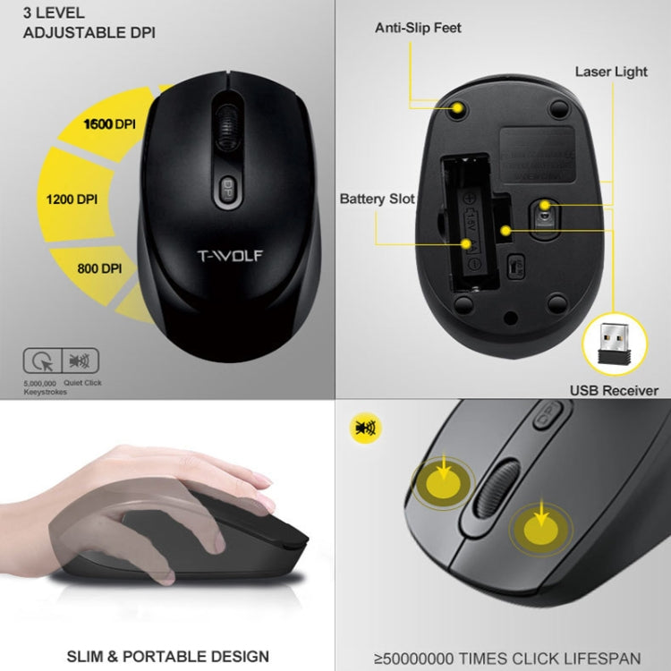T-WOLF TF-100 2.4G Bluetooth Laptop Office Juego de teclado y mouse inalámbricos, TF-100(Black)
