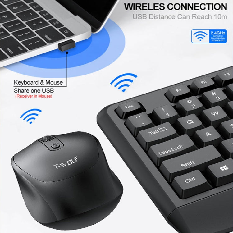 T-WOLF TF-100 2.4G Bluetooth Laptop Office Juego de teclado y mouse inalámbricos, TF-100(Black)