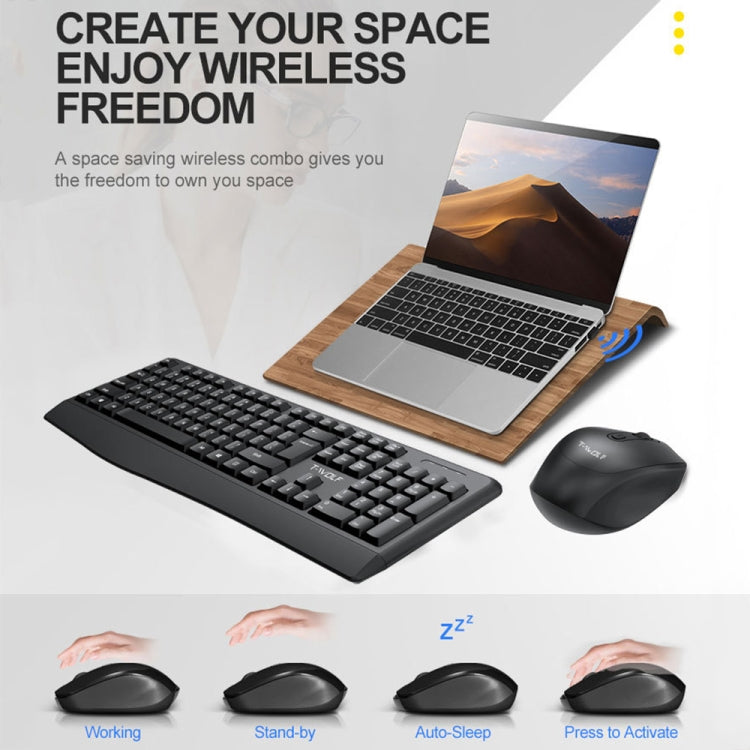 T-WOLF TF-100 2.4G Bluetooth Laptop Office Juego de teclado y mouse inalámbricos, TF-100(Black)