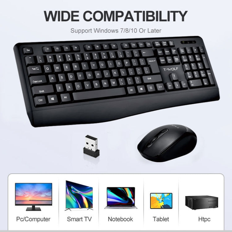 T-WOLF TF-100 2.4G Bluetooth Laptop Office Juego de teclado y mouse inalámbricos, TF-100(Black)