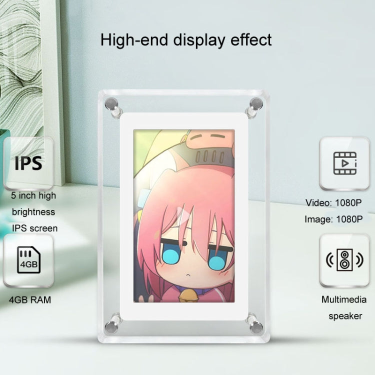 Reproductor de publicidad de cristal con marco de fotos Digital HD de 5 pulgadas, reproductor de pantalla de vídeo en movimiento 1080P, 5 Inch (US Plug), 5 Inch (EU Plug), 5 Inch (UK Plug)
