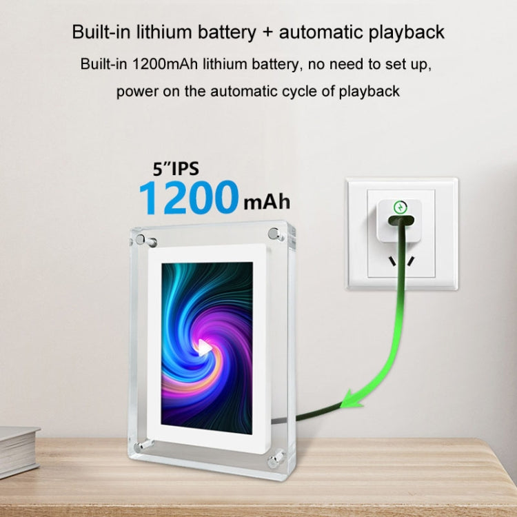Reproductor de publicidad de cristal con marco de fotos Digital HD de 5 pulgadas, reproductor de pantalla de vídeo en movimiento 1080P, 5 Inch (US Plug), 5 Inch (EU Plug), 5 Inch (UK Plug)
