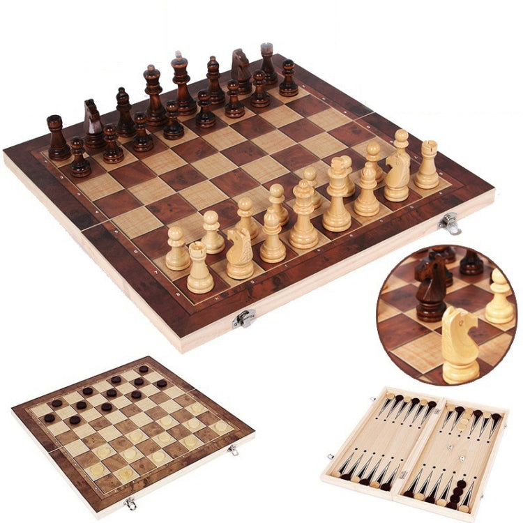 3 en 1 tablero de ajedrez plegable del juego de ajedrez de madera para los adultos de los niños, 24 x 24cm, 34 x 34cm, 39 x 39cm, 44 x 44cm