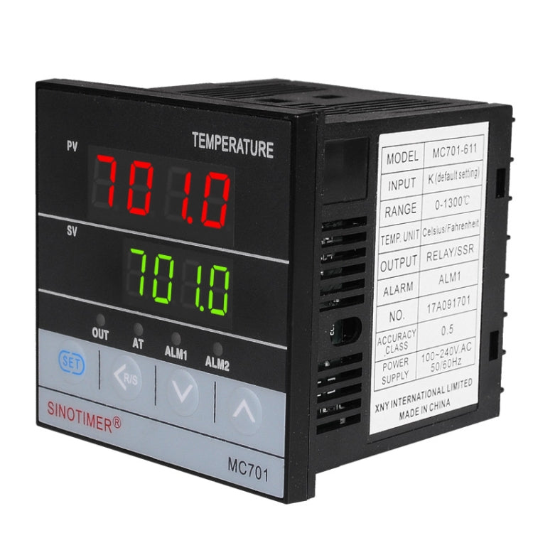 SINOTIMER MC701 Entrada universal Caja corta PID Controlador de temperatura inteligente Medidor Calefacción Refrigeración Relé SSR Salida de estado sólido, MC701