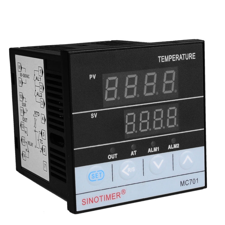 SINOTIMER MC701 Entrada universal Caja corta PID Controlador de temperatura inteligente Medidor Calefacción Refrigeración Relé SSR Salida de estado sólido, MC701