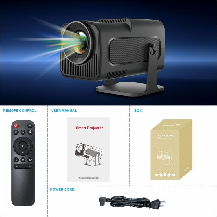 Proyector HY320 1080P 390ANSI 4K Android 11 con Wifi 6 Bluetooth 5.0 Compatible con Miracast / Airplay / DLNA, US Plug, EU Plug, UK Plug, AU Plug