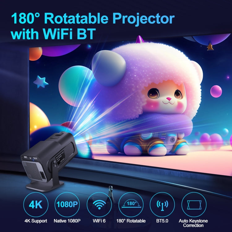 Proyector HY320 1080P 390ANSI 4K Android 11 con Wifi 6 Bluetooth 5.0 Compatible con Miracast / Airplay / DLNA, US Plug, EU Plug, UK Plug, AU Plug