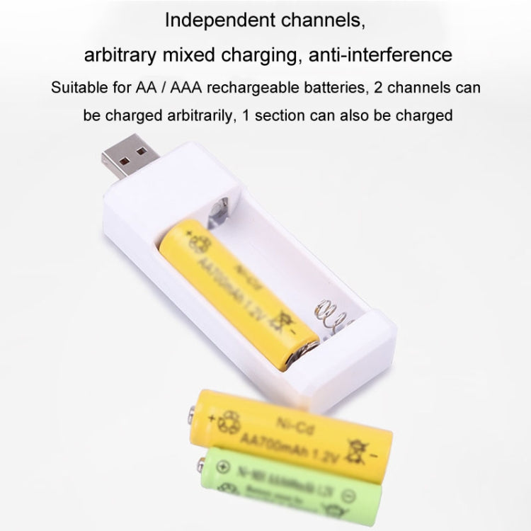 Cargador de batería recargable USB AA / AAA con 2 ranuras insertadas directamente, USB 2 Slots