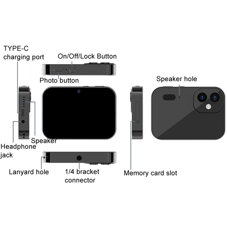 D6 CCD HD Cámara digital Película Música Cámara inteligente Pantalla táctil Tarjeta de estudiante Grabadora de video, sin memoria, D6 Black, D6 White