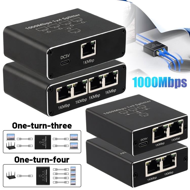 Divisor de red Gigabit Compartidor de red Divisor de cable de red RJ45, 1 To 3, 1 To 4