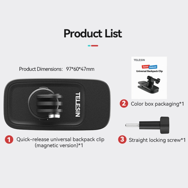 TELESIN Soporte de montaje magnético para mochila con clip universal de liberación rápida