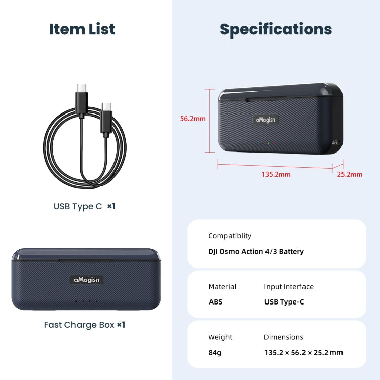 Para DJI Action 4/3 aMagisn caja de carga rápida cargador accesorios para cámaras deportivas, For DJI Action 4 / 3